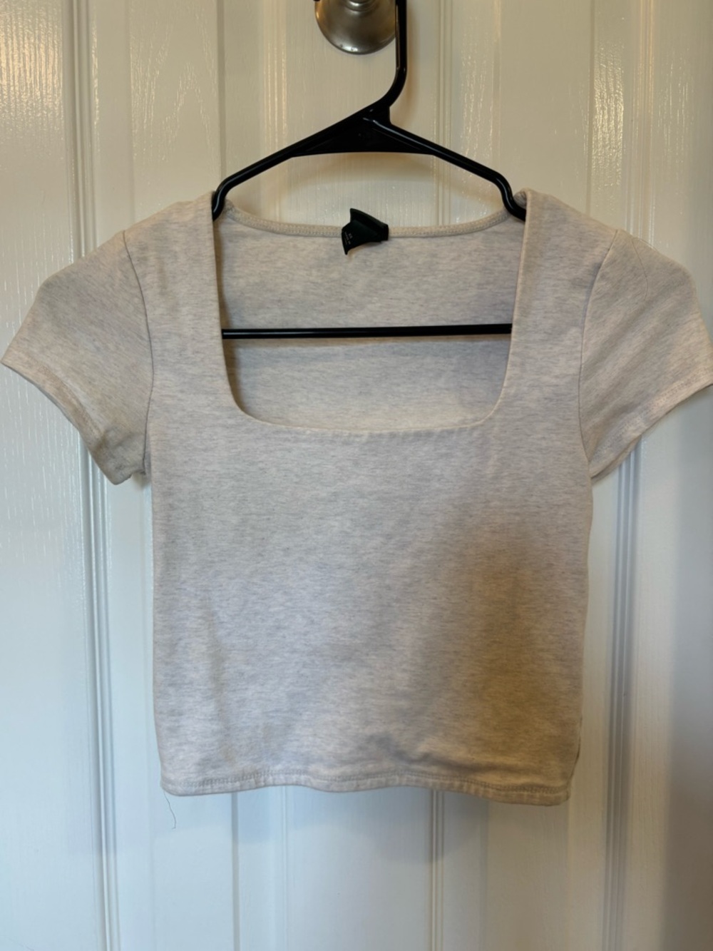 Women’s Square Neck Short Sleeve Crop Top - Light Gray